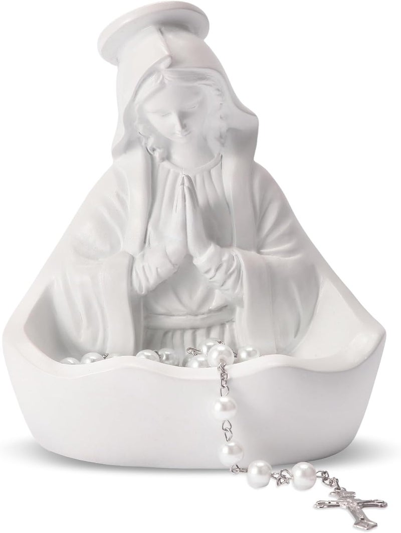 ULVEOL Virgin Mary Statue, Catholic Gifts for Women, Virgin Mary Keepsake Rosary Holder, 5.5" Blessed Mother Statues, Catholic Decor (White) - Image 1